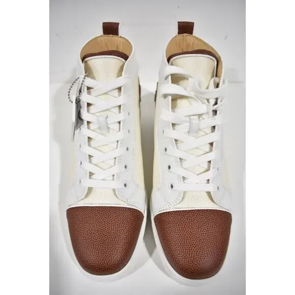 Christian Louboutin Mens Louis SB22 Flat White Brown Bowl High Top Sneaker 42 9